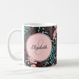 Blommigt av personligens Rosa och Mörk Kaffemugg