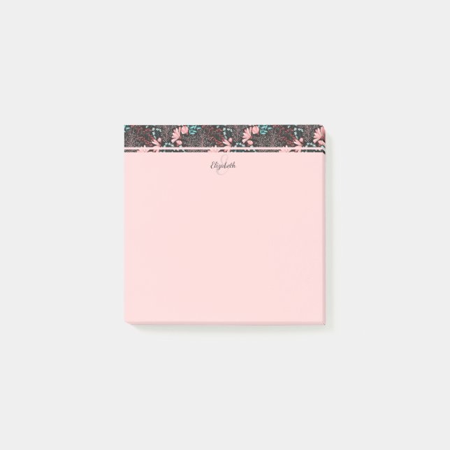 Blommigt av personligens Rosa och Mörk Post-it Block (Framsida)