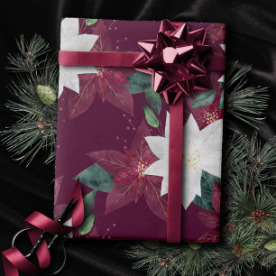 Blommigt av Poinsettia Burgundy och Teal Winter He Presentpapper