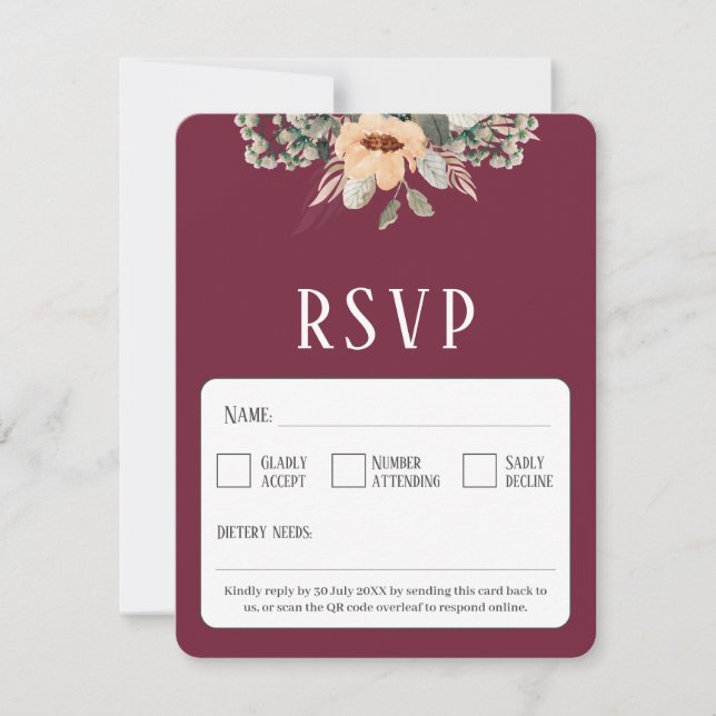 Blommigt av QR-elegant, burgundär OSA Kort (Framsida)
