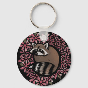 Blommigt av Raccoon Daisy Flower Art Raccoons Dais Nyckelring