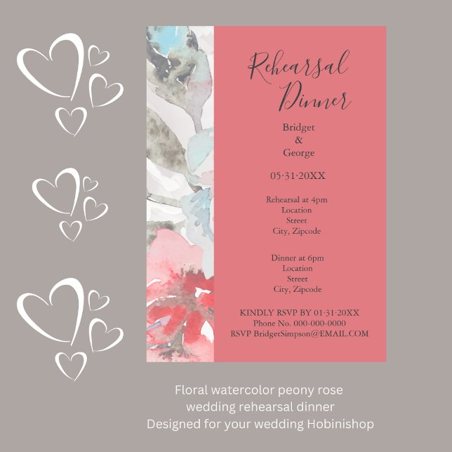 blommigt av rehearsal apricot bröllop & pastel peo inbjudningar (Floral watercolor peony rose 
wedding rehearsal dinner
Designed for your wedding Hobinishop)