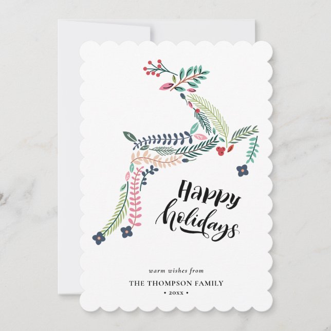 Blommigt av renar | Poinsettia Gräs Bough Lycklig Julkort (Framsida)
