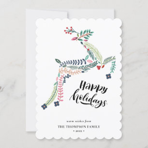 Blommigt av renar   Poinsettia Gräs Bough Lycklig Julkort