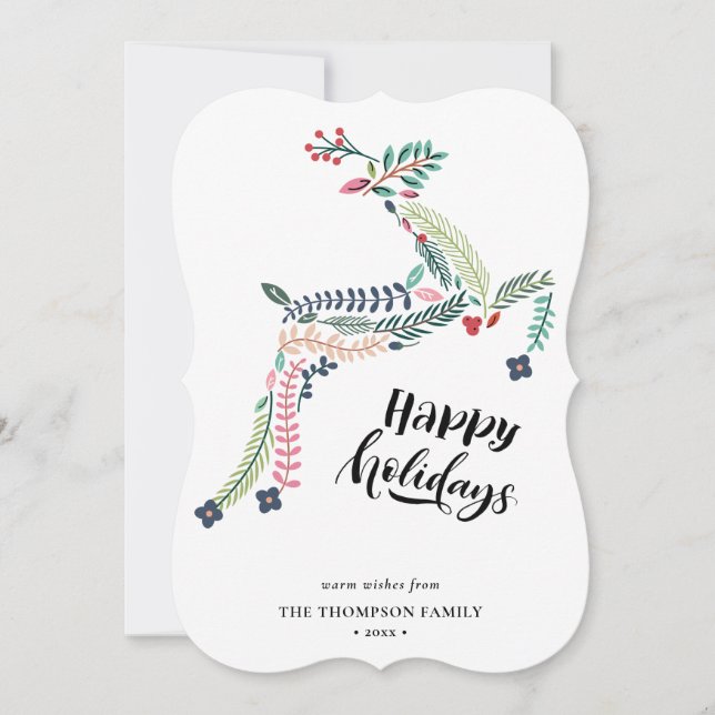 Blommigt av renar | Poinsettia Gräs Bough Lycklig Julkort (Framsida)