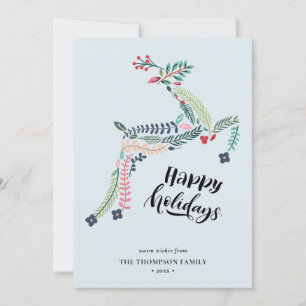 Blommigt av renar   Poinsettia Gräs Bough Lycklig Julkort