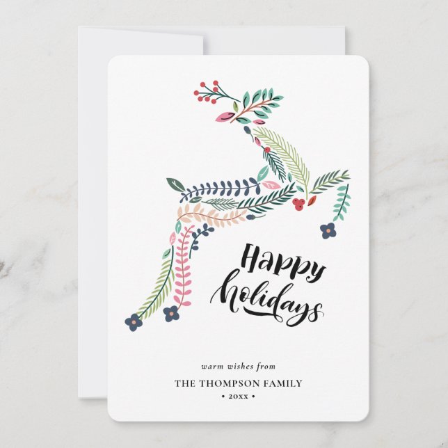 Blommigt av renar | Poinsettia Gräs Bough Lycklig Julkort (Framsida)