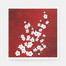 Blommigt av rödvita körsbärssystem pappersservett