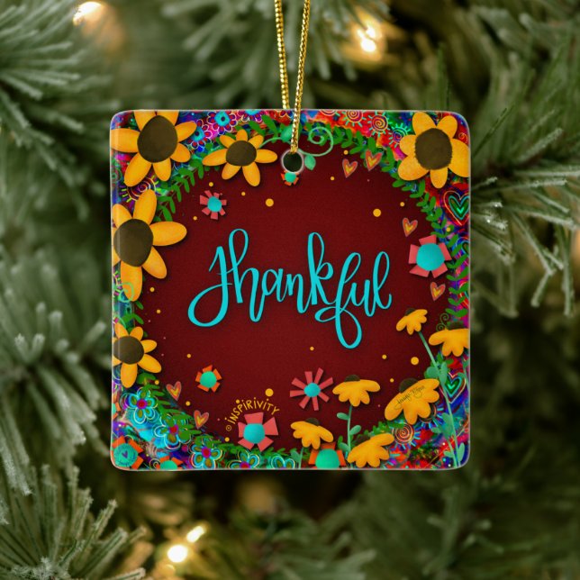 Blommigt av roligt - tacksam färgad Söt Inspiritiv Julgransprydnad Keramik (Träd)