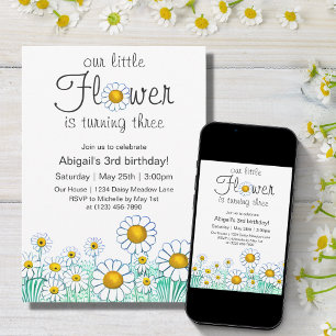 Blommigt av Roligten FLODSKT Daisy Födelsedag Inbjudningar