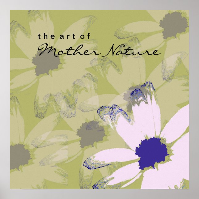 Blommigt av rosa för Oliv grönt Daisy Poster (Framsidan)