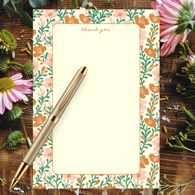 Blommigt av Rosa Grönt Elegant för Anpassningsbar  Tack Kort (Wildflower Vines Pink Green Elegant Floral Custom Thank You Card
)