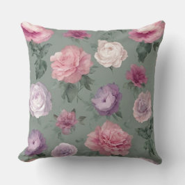 blommigt av rosa, lila och grönt kudde