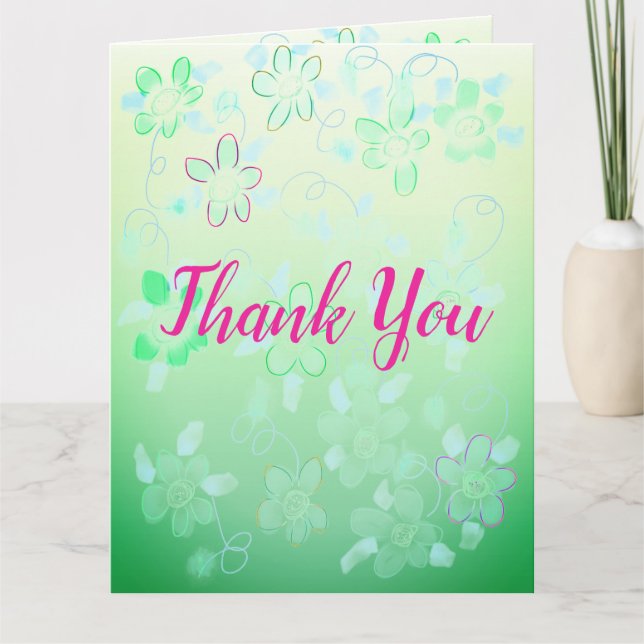 Blommigt av rosa och Grönt av kalk Kort (Framsida)