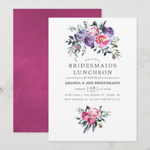 Blommigt av Rosa och vattenfärg för plommon, Bride Inbjudningar