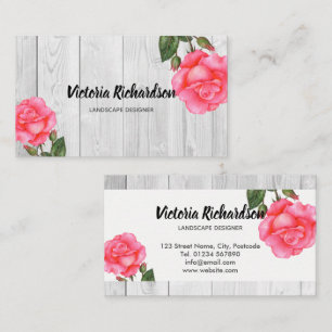 Blommigt av Rustic Watercolor Rosa ros Art Visitkort