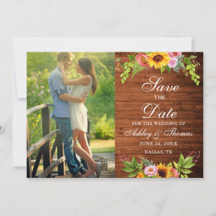 Blommigt av Rustic Wood Solros Photo Spara Datumet