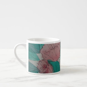 blommigt av samtida sketchy-rosa-blommor och löv espressomugg