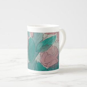 blommigt av samtida skissade rosor och löv benporslin mugg