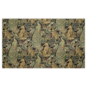 BLOMMIGT AV SKOGSDJUR, FOX, PEACOCK, HARE GRÖNT TYG