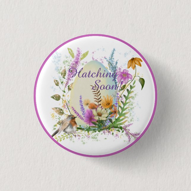 Blommigt av små fågelfärgade blommor i vitt ägg knapp (Framsida)