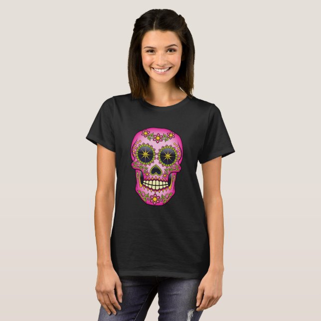 Blommigt av sockerskullsskiva, Magenta Tee (Hel framsida)