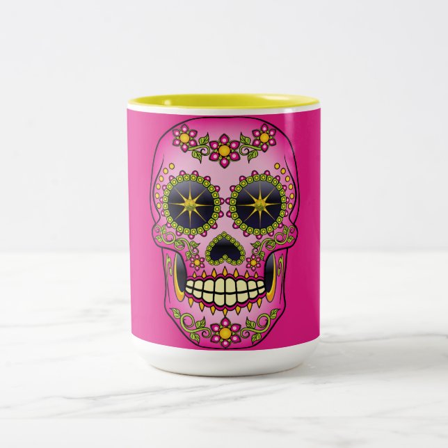 Blommigt av sockerskullsskiva, Magenta Två-Tonad Mugg (Center)
