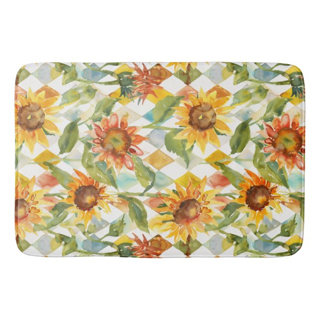 Blommigt av solblommor, vattenfärg badrumsmatta (Framsidan)