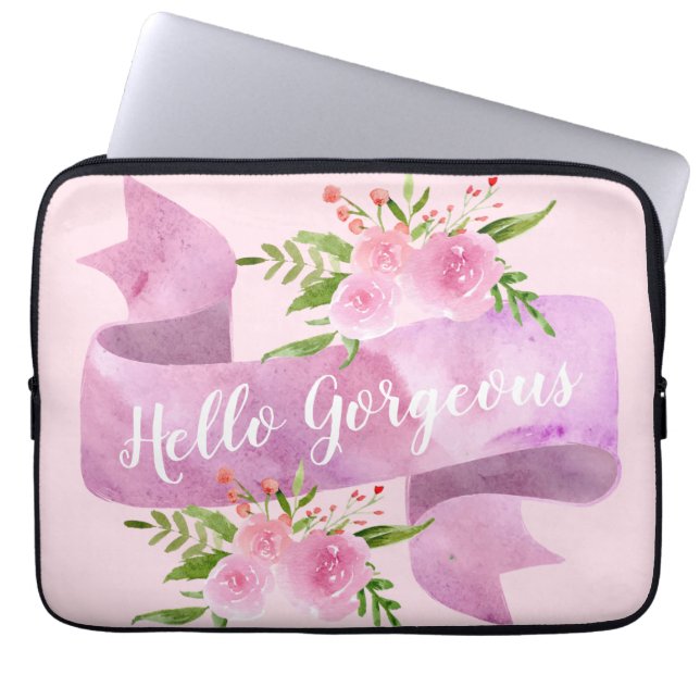 Blommigt av Söt Chic  Rosa Hej Gorgous Laptop Fodral (Framsidan)