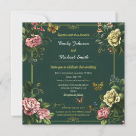 blommigt av söt grönt och utformning av fjäril brö inbjudningar