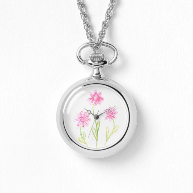Blommigt av söt Rosa Armbandsur (Framsida)