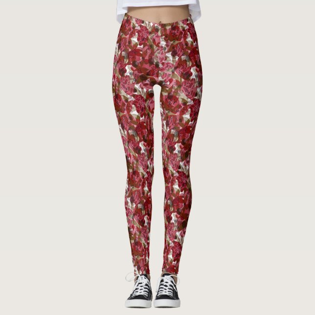 blommigt av söt, vacker rödblommor i abstrakt leggings (Framsida)