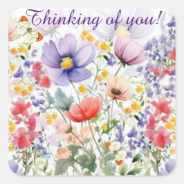 Blommigt av Söt Watercolor Fyrkantigt Klistermärke