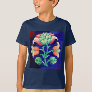 BLOMMIGT AV STYLISERAD FLÖDE/ RÖD ROSA GRÖNT BLUE T SHIRT