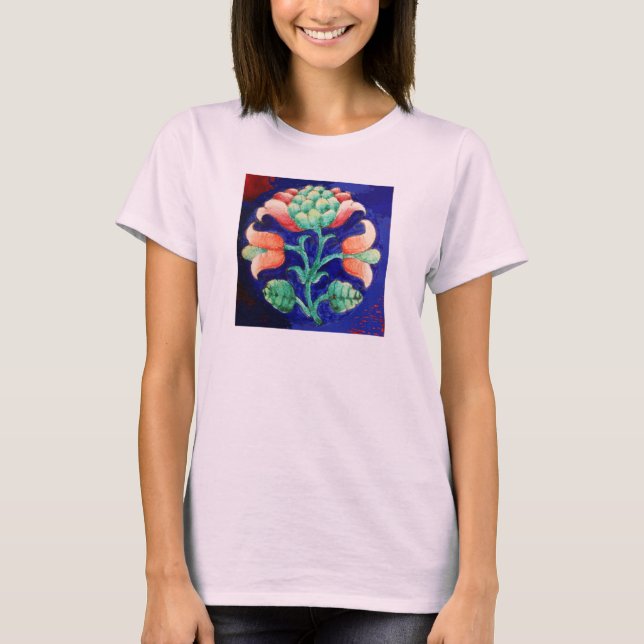 BLOMMIGT AV STYLISERAD FLÖDE/ RÖD ROSA GRÖNT BLUE TEE (Framsida)