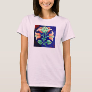 BLOMMIGT AV STYLISERAD FLÖDE/ RÖD ROSA GRÖNT BLUE TEE SHIRT