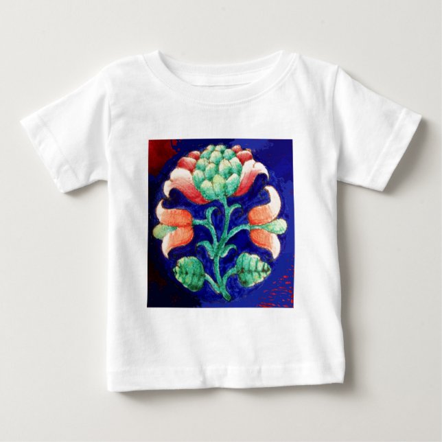 BLOMMIGT AV STYLISERAD FLÖDE/ RÖD ROSA GRÖNT BLUE TEE SHIRT (Framsida)
