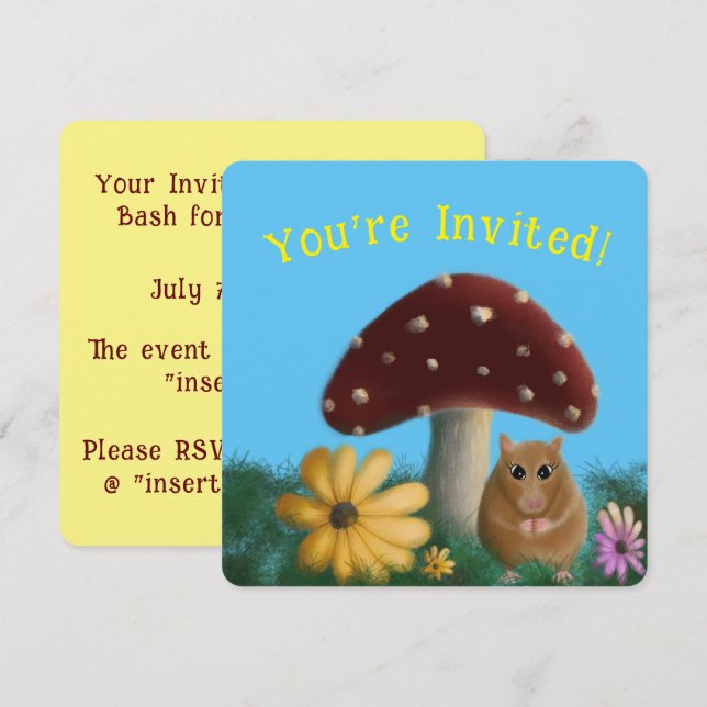 Blommigt av svamp och mus inbjudningar (Fram/baksida)