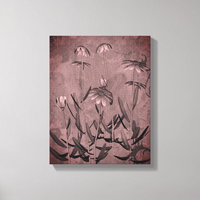 Blommigt av svarta och vita Daisy Canvastryck (Framsida)