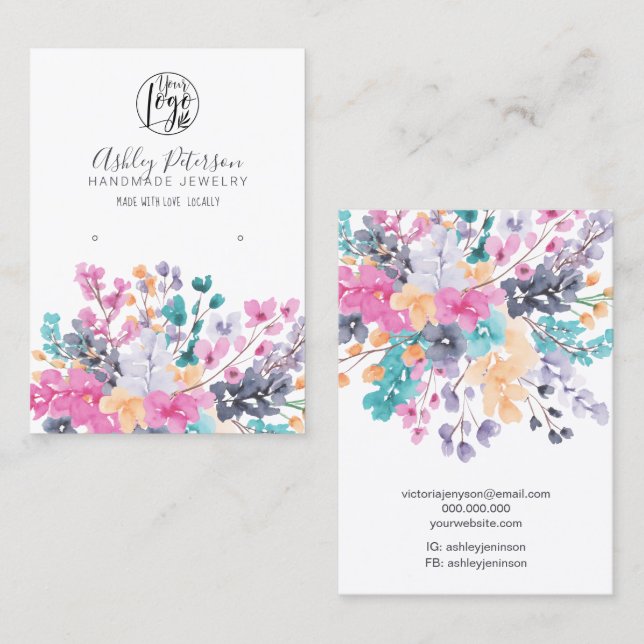 blommigt av torkad vild, vattenfärgad logotyp, smy visitkort (Fram/baksida)