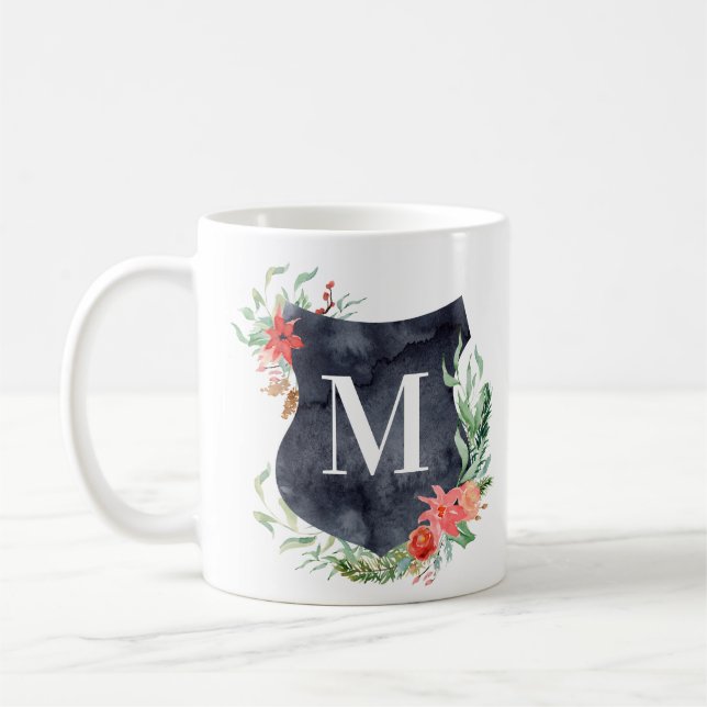 blommigt av träkol vapensköld vintertid, monogram  kaffemugg (Vänster)