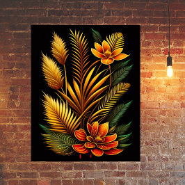 Blommigt av tropisk Orange Poster