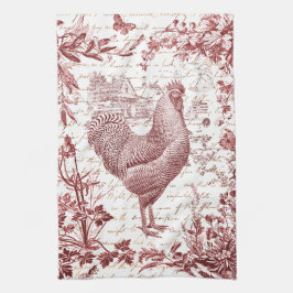 Blommigt av Tuppen Antique Vintage Red Toile Kökshandduk