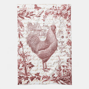 Blommigt av Tuppen Antique Vintage Red Toile Kökshandduk