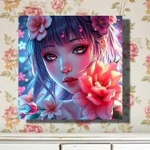 Blommigt av vacker Anime Girl Glitchcore Canvastryck