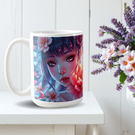 Blommigt av vacker Anime Girl Glitchcore Kaffemugg