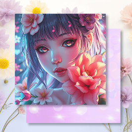 Blommigt av vacker Anime Girl Glitchcore Kort