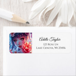 Blommigt av vacker Anime Girl Glitchcore Returadress Etikett