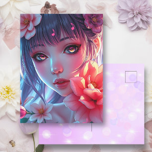 Blommigt av vacker Anime Girl Glitchcore Vykort
