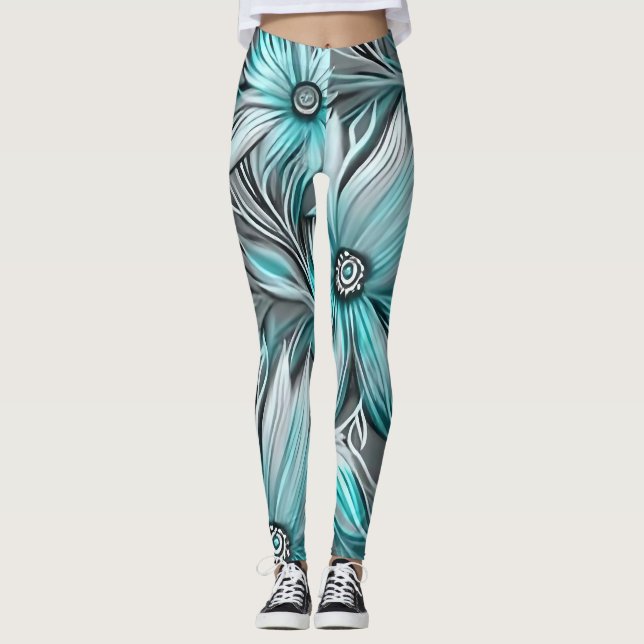 Blommigt av vacker blå skalning leggings (Framsida)